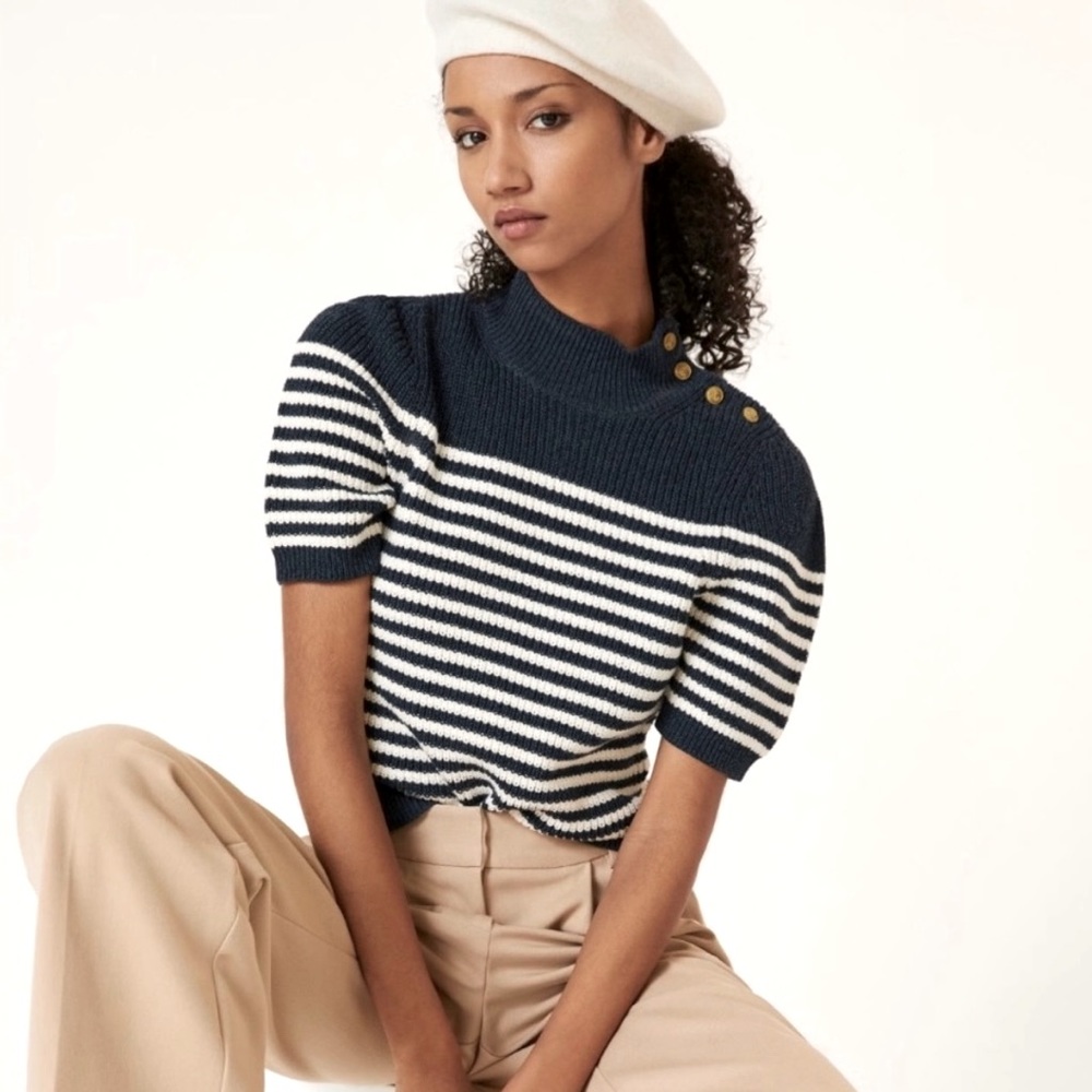 Anthropologie Maeve Short Sleeve Striped Nautical Sweater - Extra Large